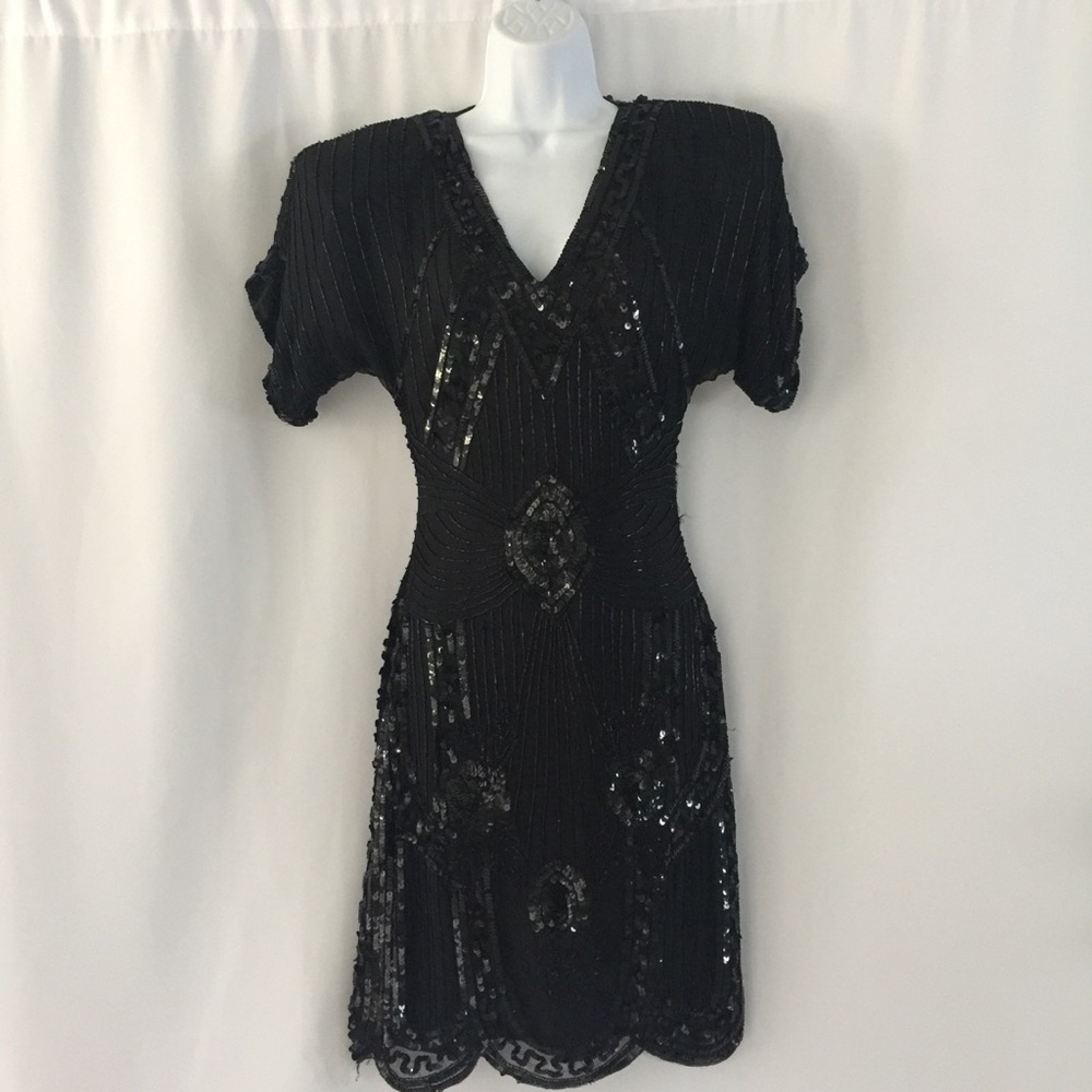 Vintage Silk Beaded Cocktail Dress Petite